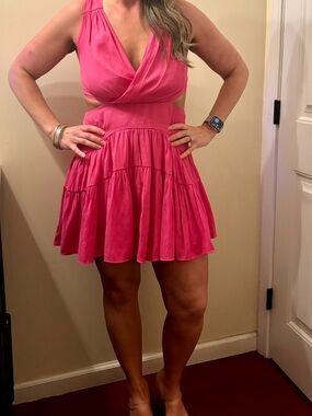 Women's Pink Cutout Tiered Mini Dress